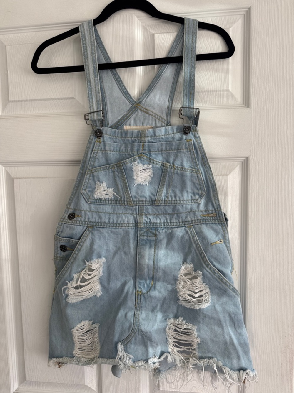 Carmar/LF Light Wash Distressed Denim Overall Dress